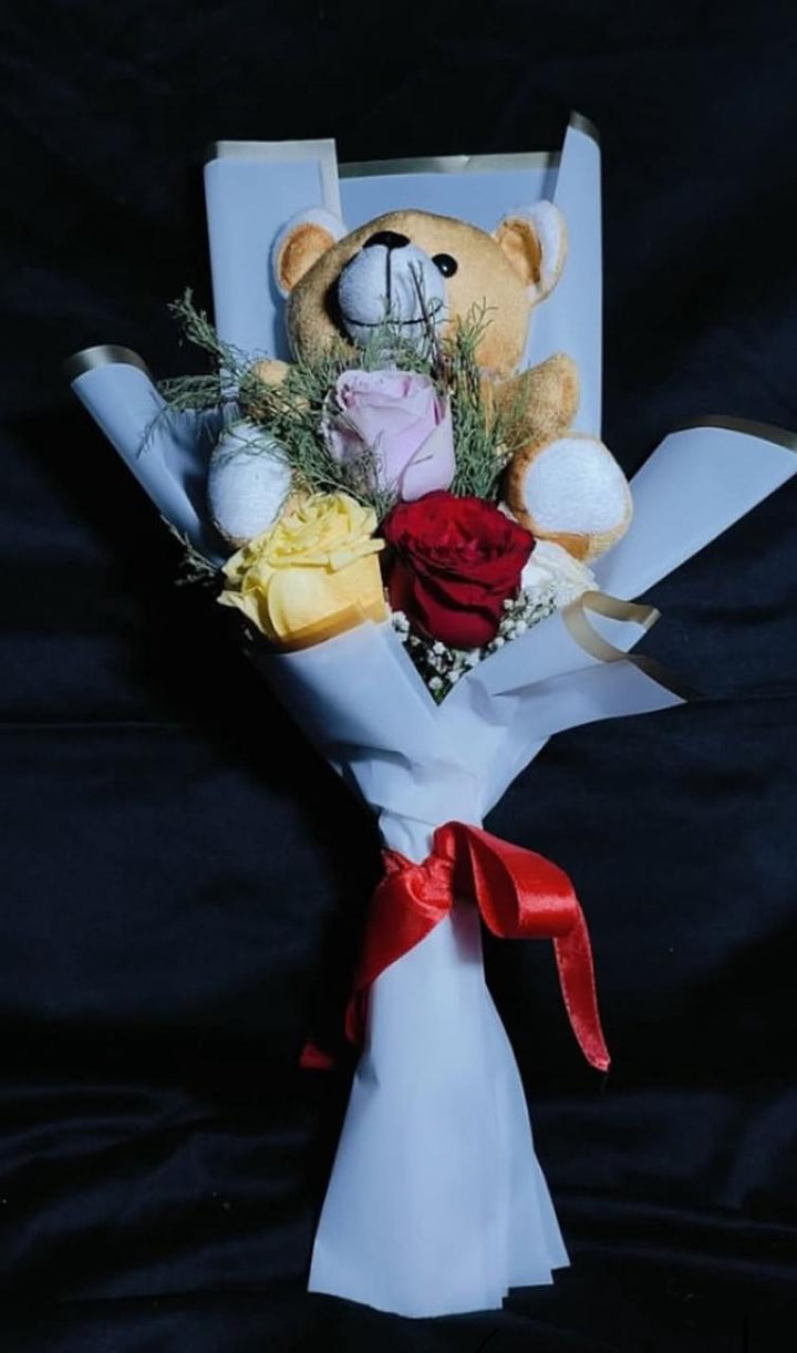 Flower bouquet with Teddy bear