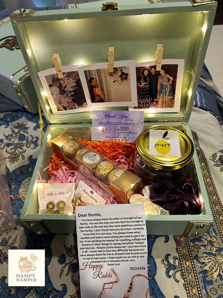 Wooden box with lights & photos decoration