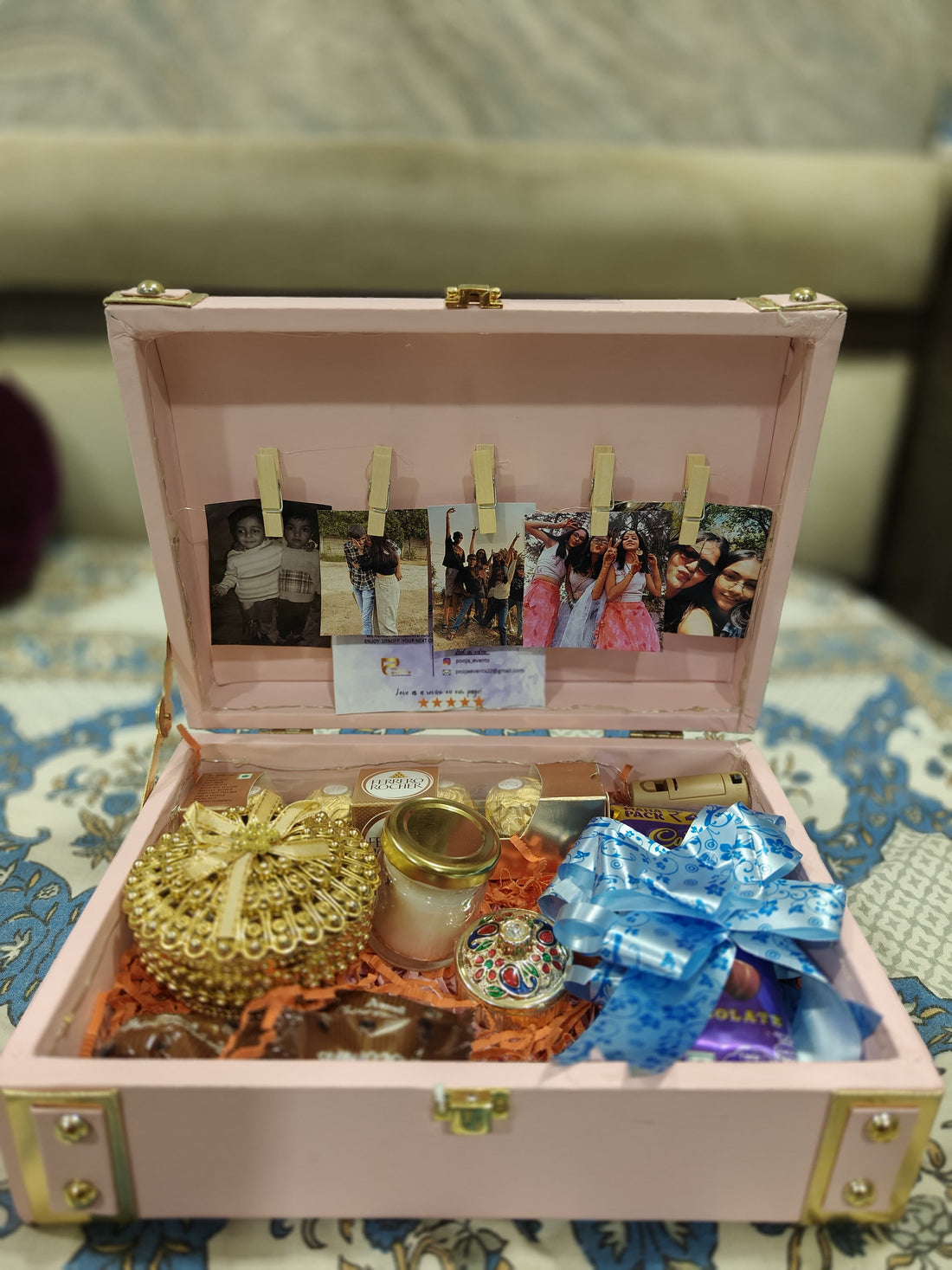 Wooden box with 5 customize photos & lights