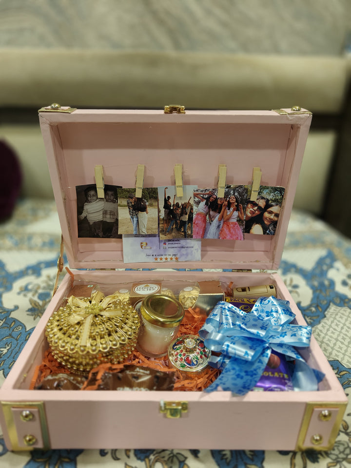 Wooden box with 5 customize photos & lights